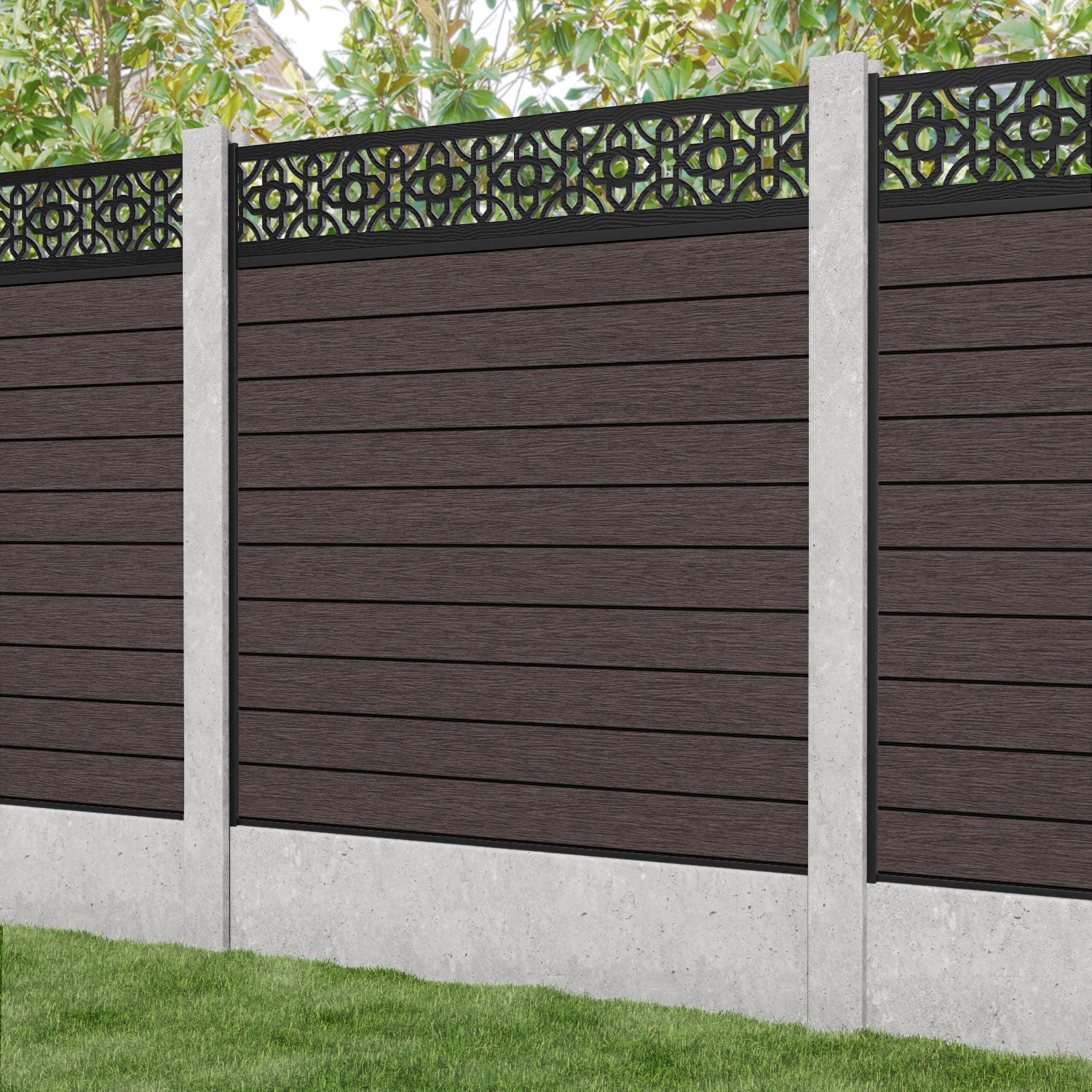 Fusion Nabila Fence Panel - Mid Brown - for existing concrete posts