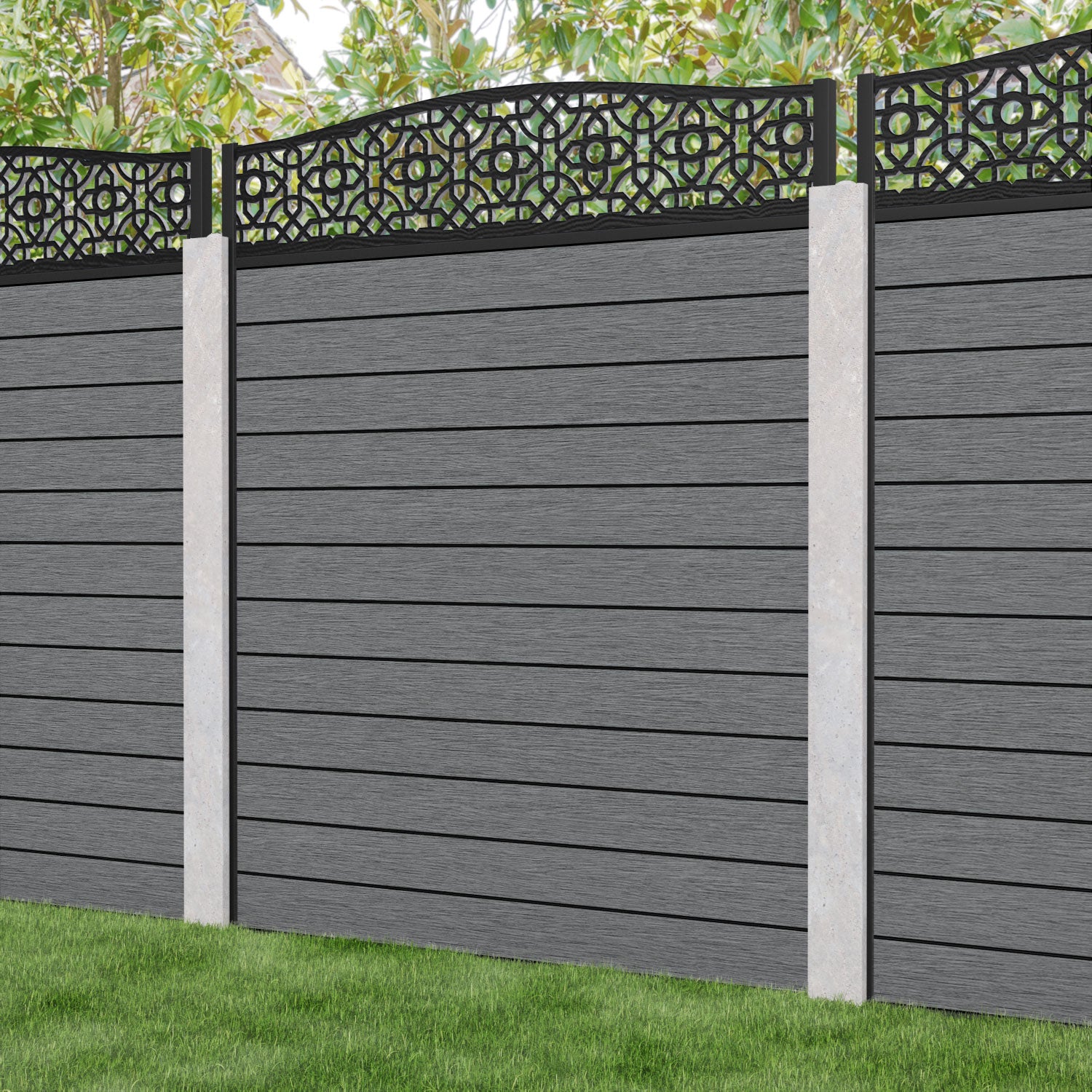 Fusion Nabila Curved Top Fence Panel - Mid Grey - for existing concrete posts