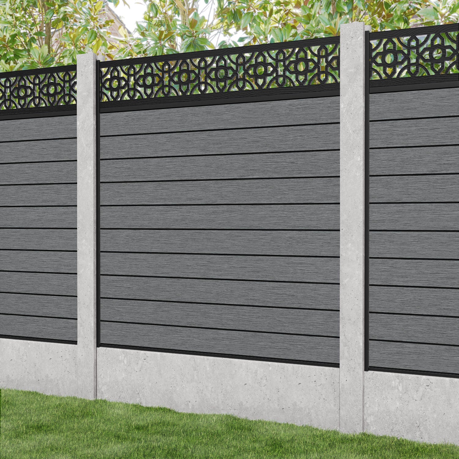 Fusion Nabila Fence Panel - Mid Grey - for existing concrete posts