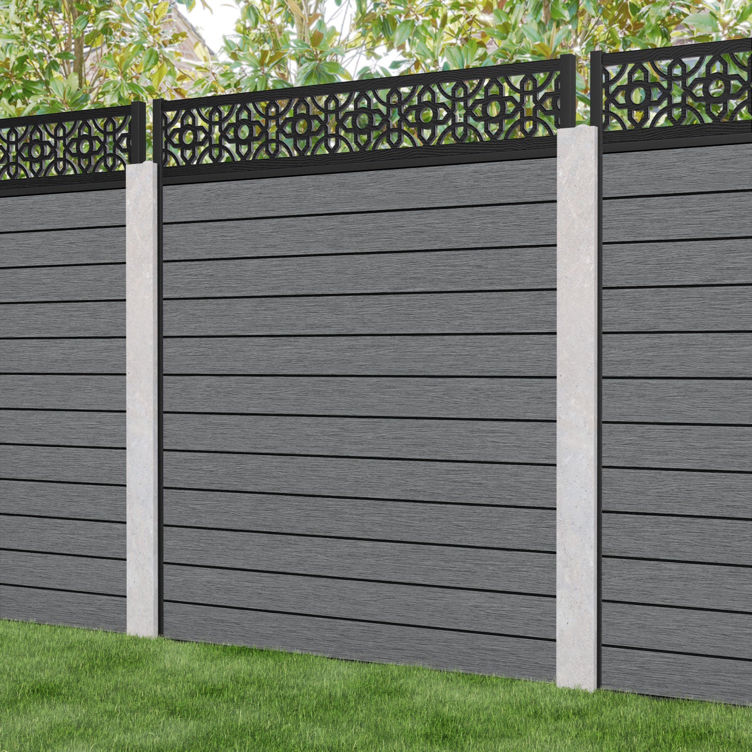 Fusion Nabila Fence Panel - Mid Grey - for existing concrete posts