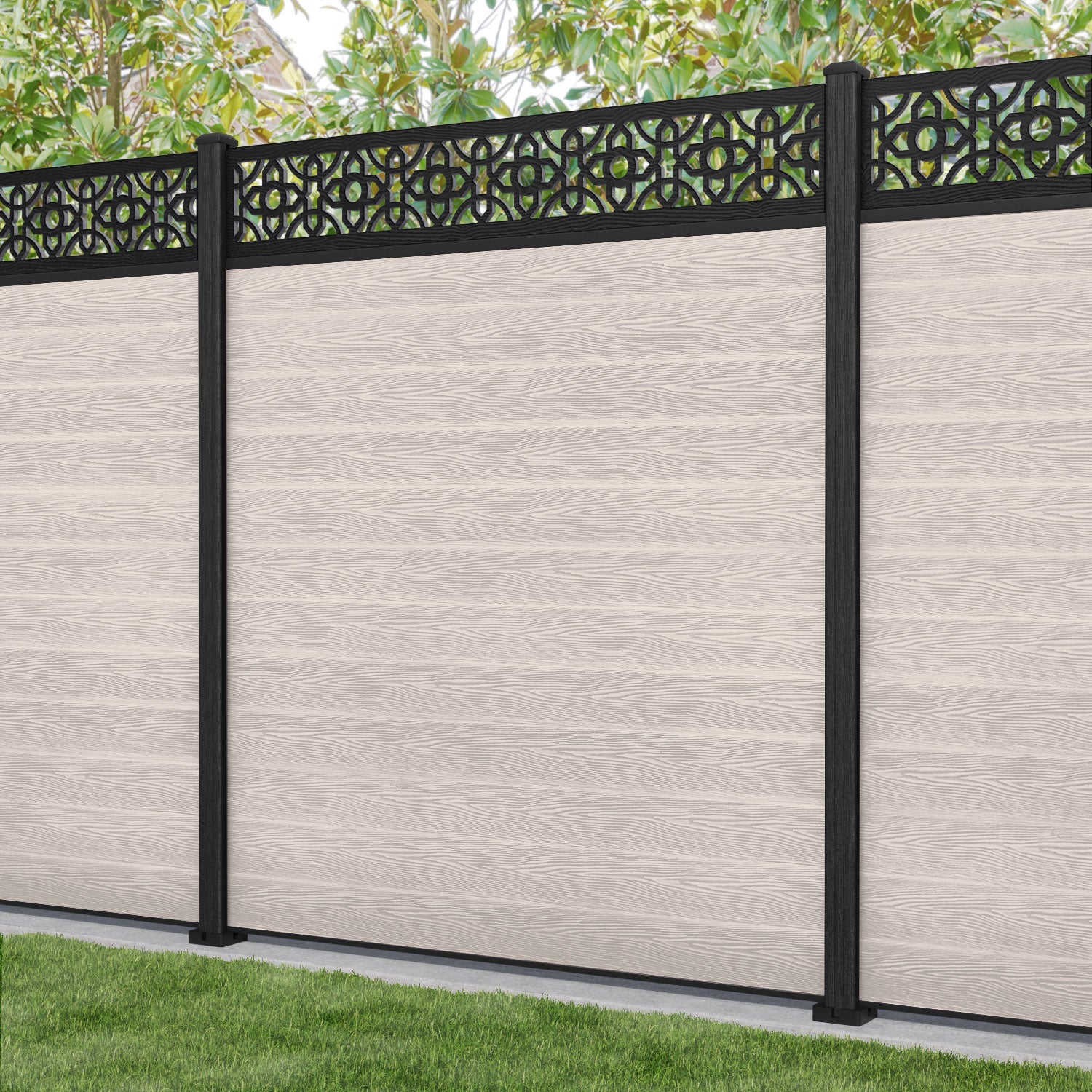 Classic Nabila Fence Panel - Mid Stone - with our composite posts