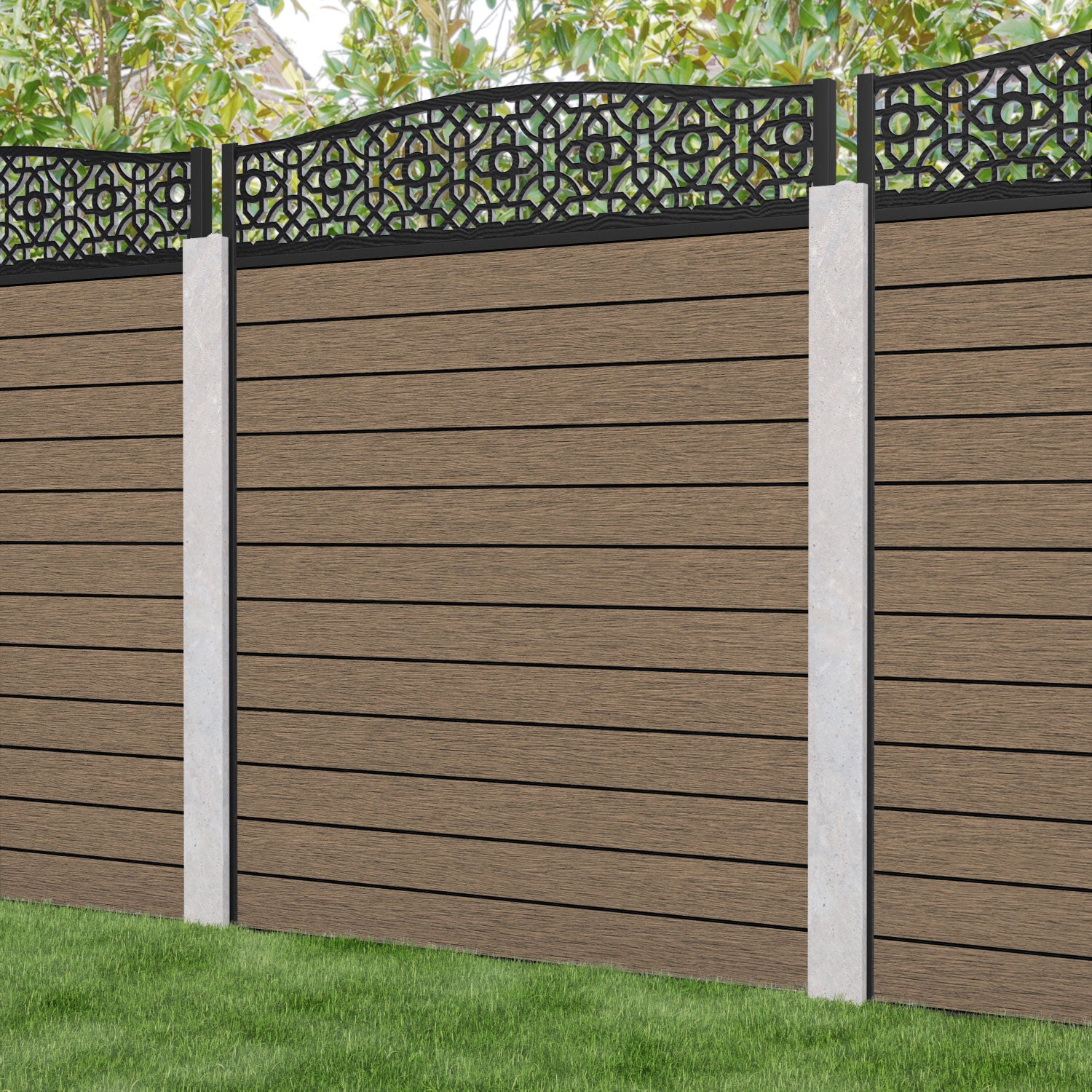 Fusion Nabila Curved Top Fence Panel - Teak - for existing concrete posts