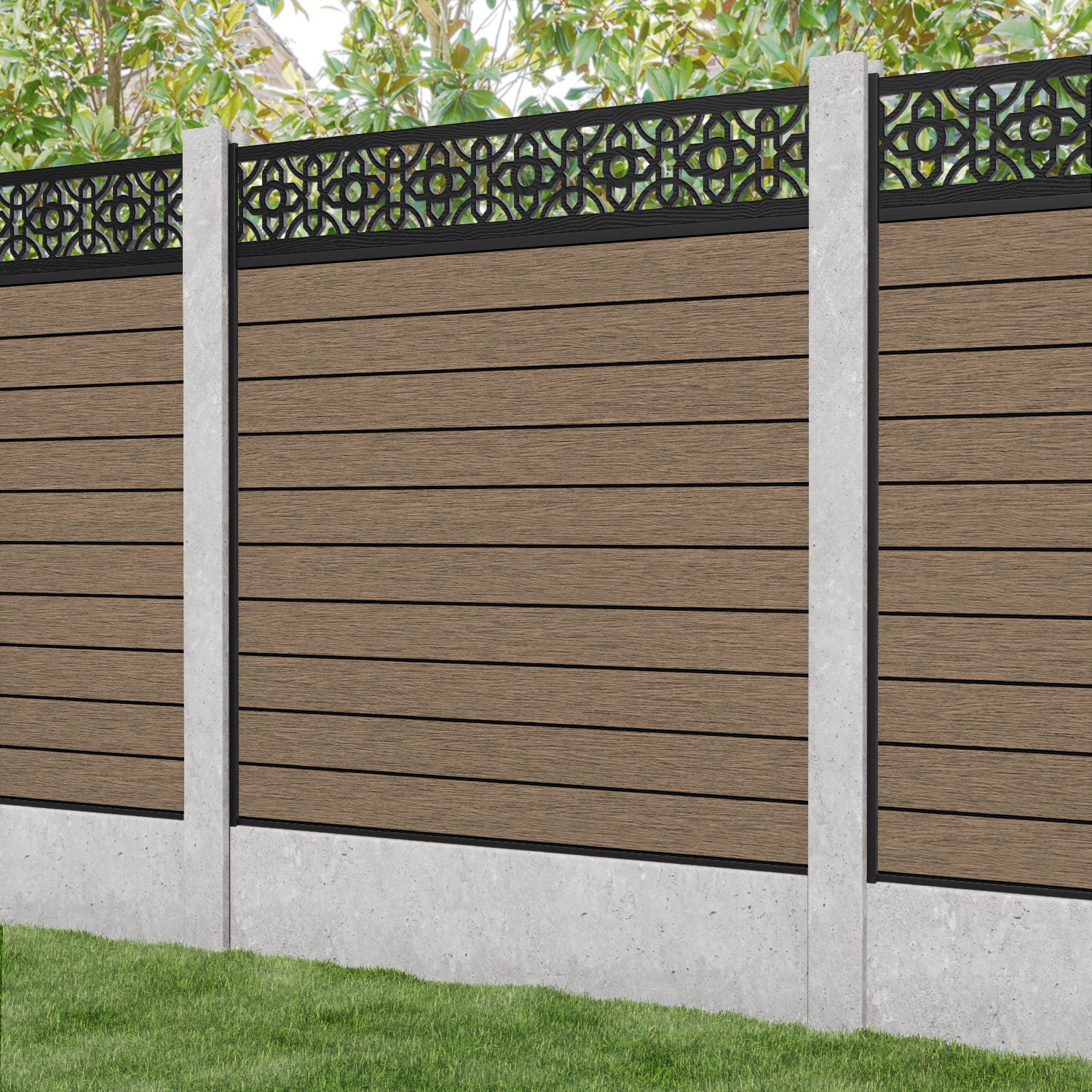 Fusion Nabila Fence Panel - Teak - for existing concrete posts