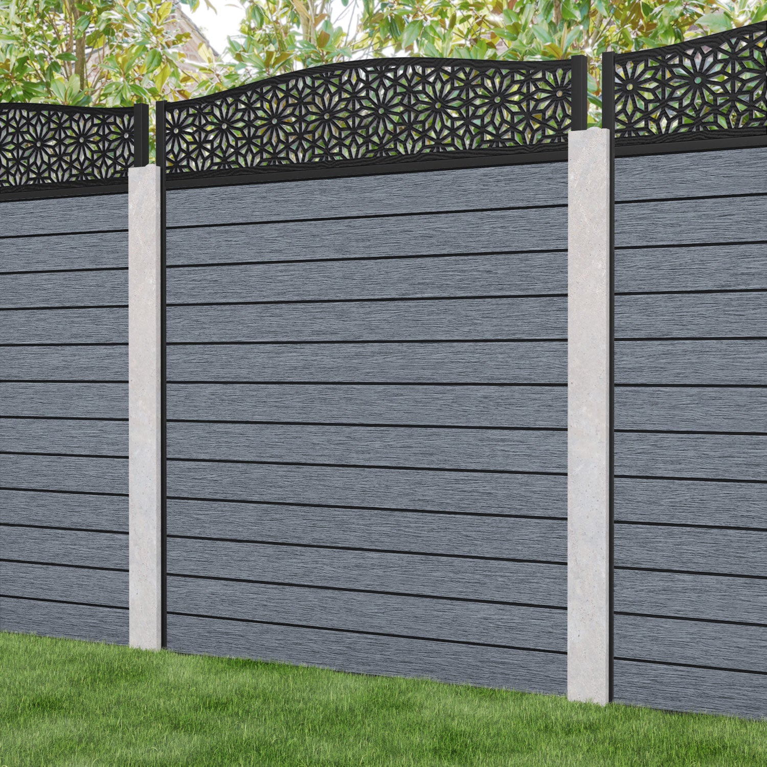Fusion Narwa Curved Top Fence Panel - Anthracite - for existing concrete posts