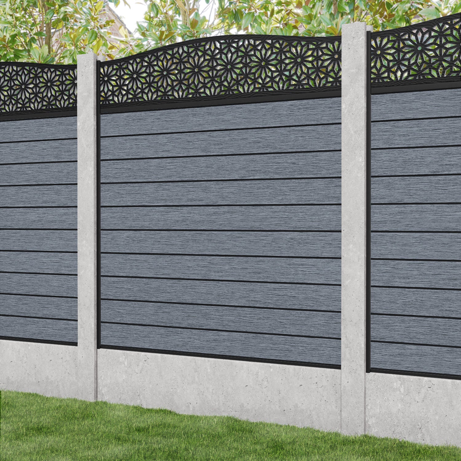 Fusion Narwa Curved Top Fence Panel - Anthracite - for existing concrete posts