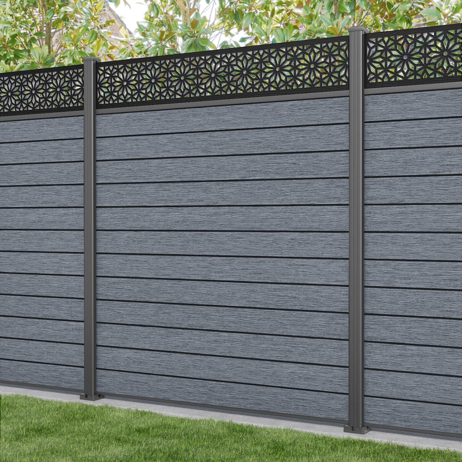 Fusion Narwa Fence Panel - Anthracite - with our aluminium posts