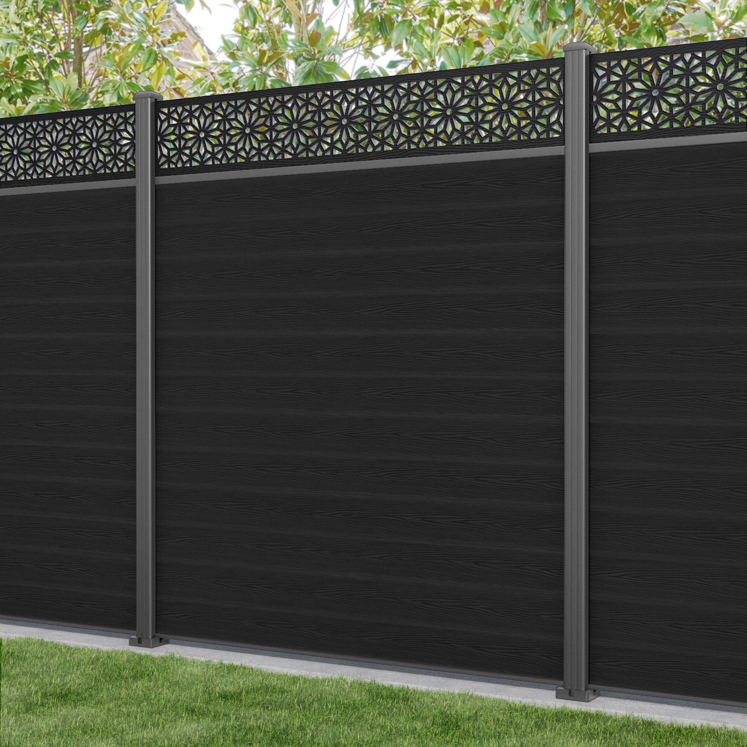 Classic Narwa Fence Panel - Black - with our aluminium posts