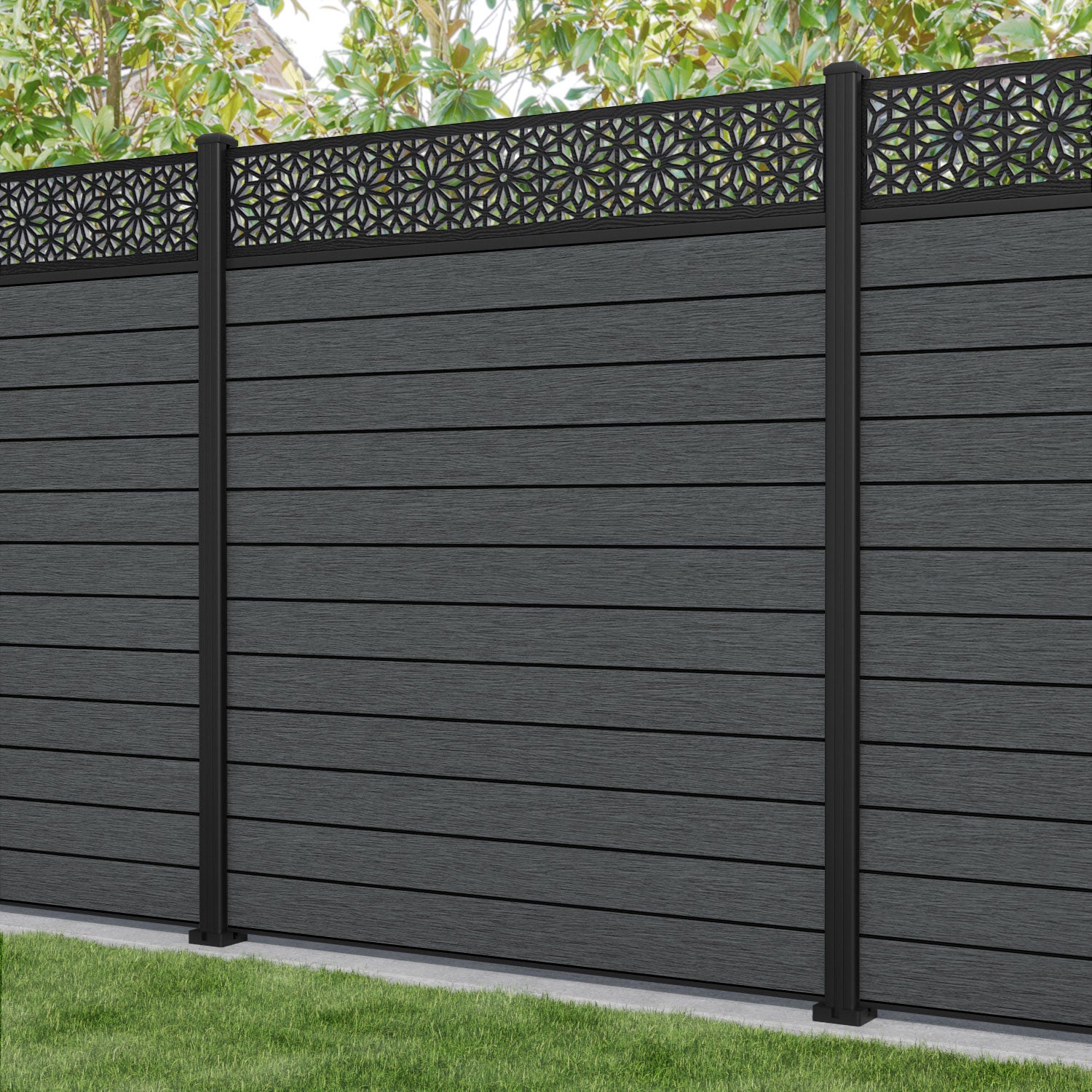 Fusion Narwa Fence Panel - Dark Grey - with our aluminium posts