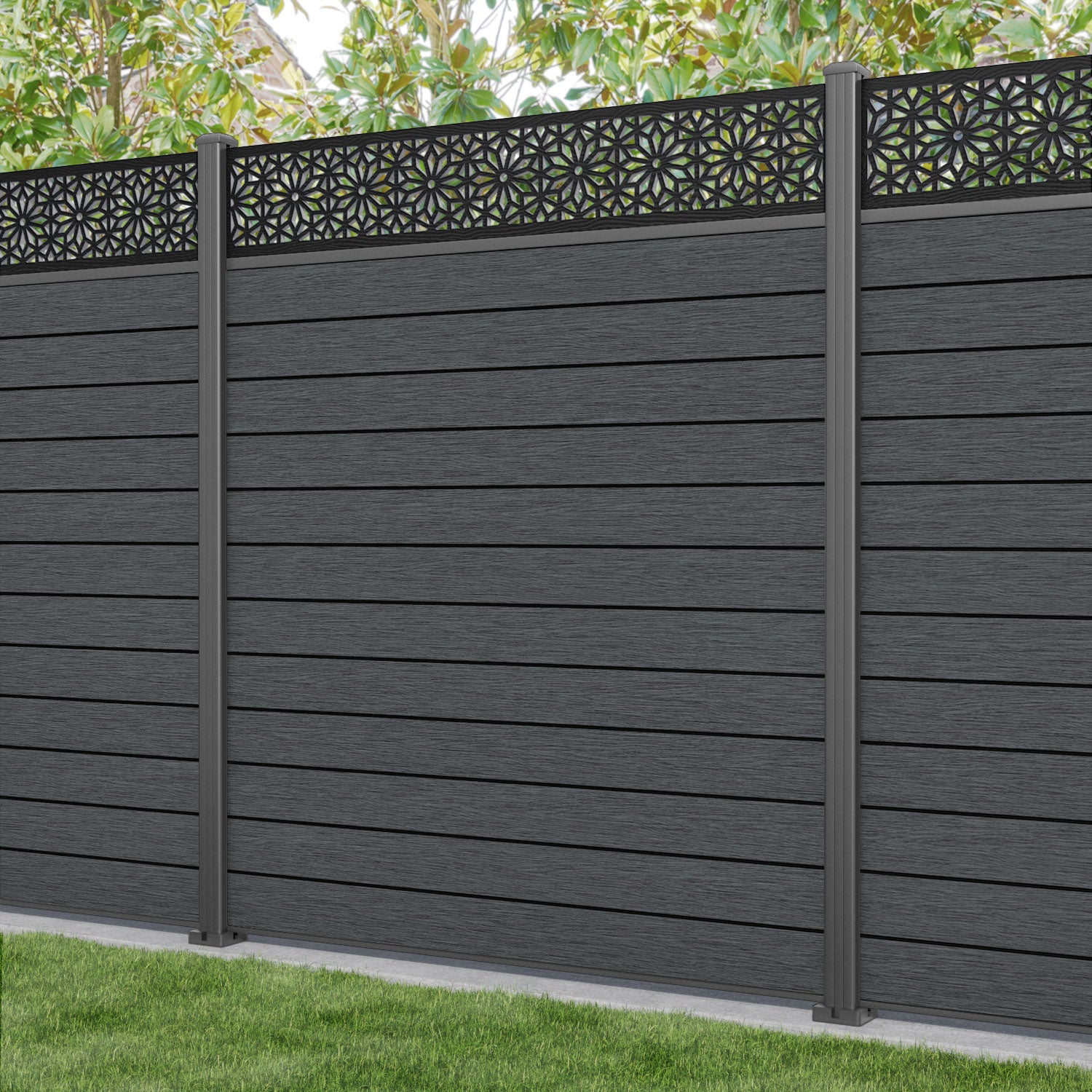 Fusion Narwa Fence Panel - Dark Grey - with our aluminium posts