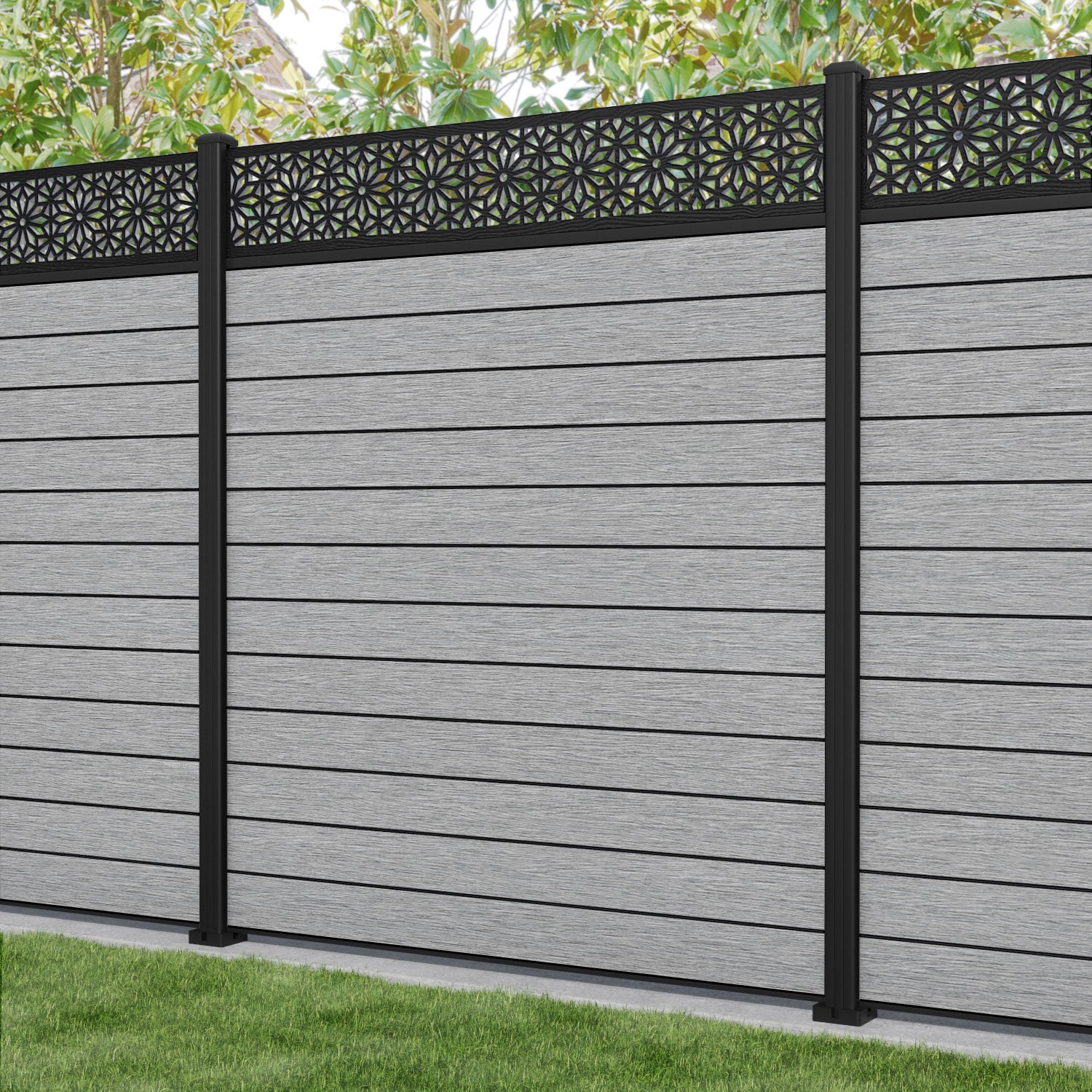 Fusion Narwa Fence Panel - Light Grey - with our aluminium posts