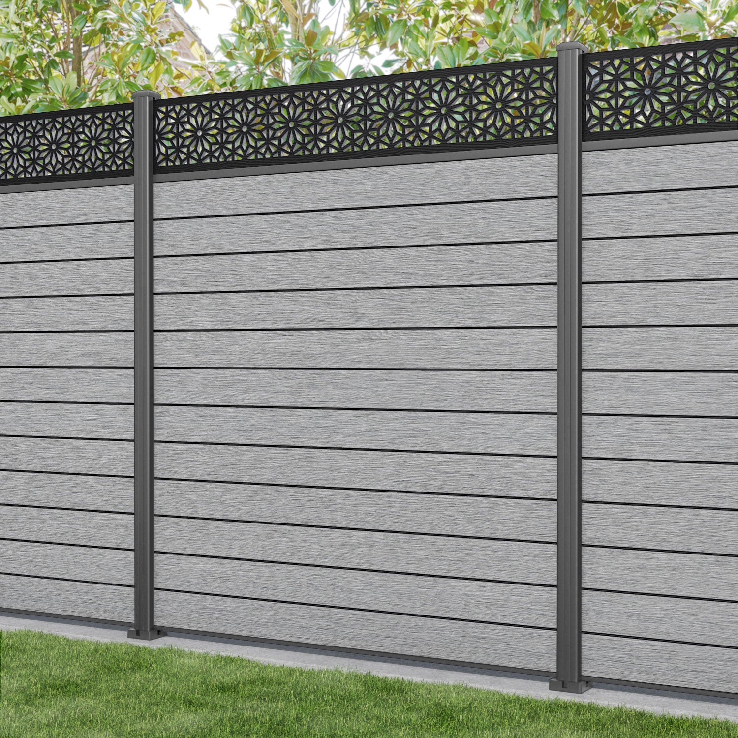 Fusion Narwa Fence Panel - Light Grey - with our aluminium posts