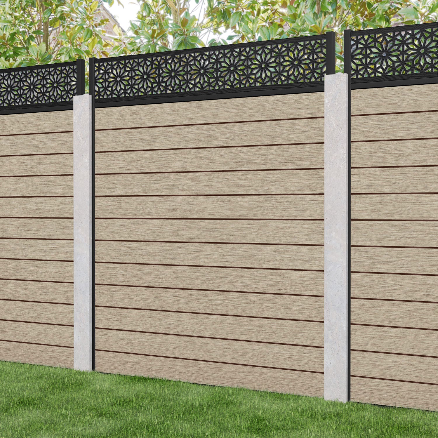 Fusion Narwa Fence Panel - Light Oak - for existing concrete posts
