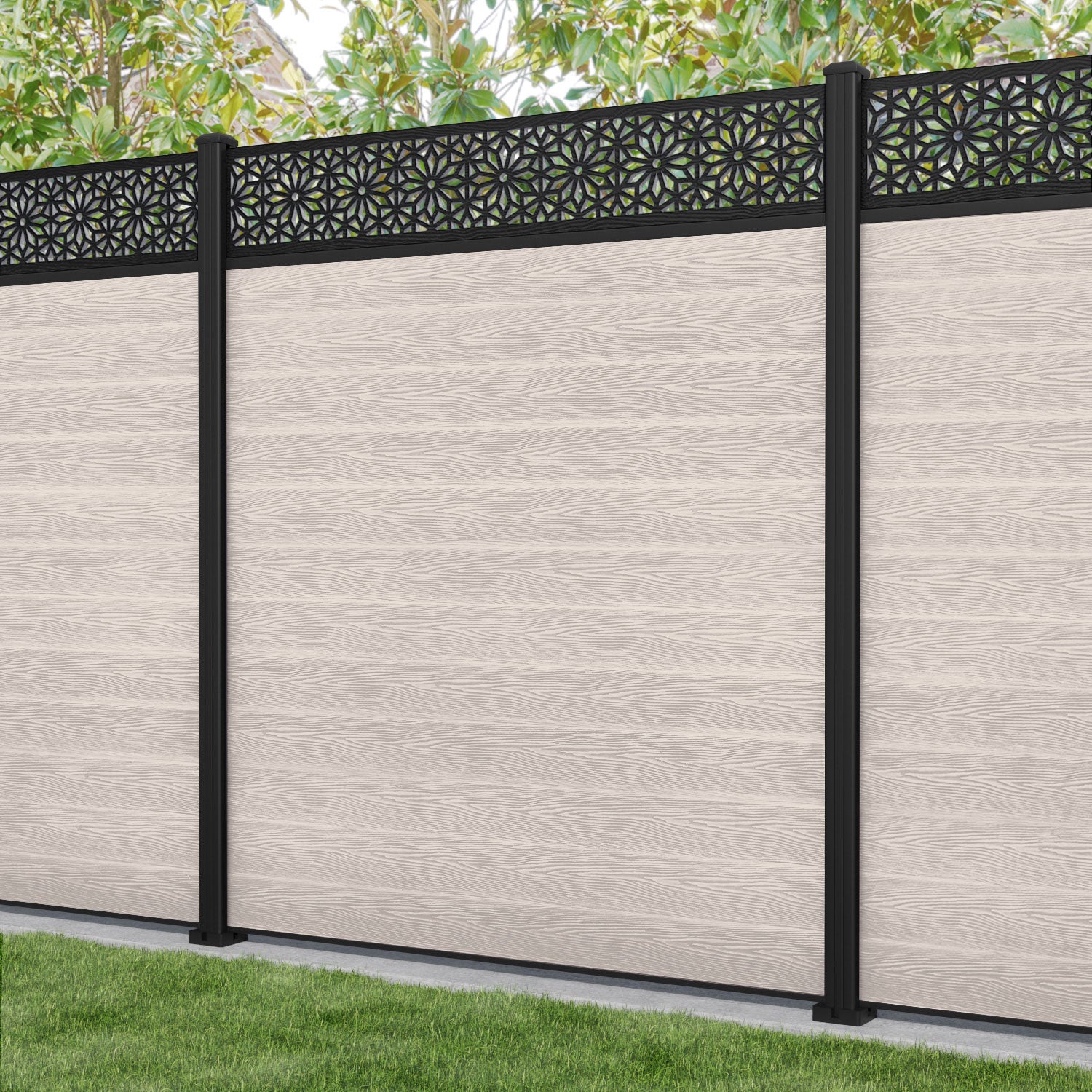 Classic Narwa Fence Panel - Mid Stone - with our aluminium posts