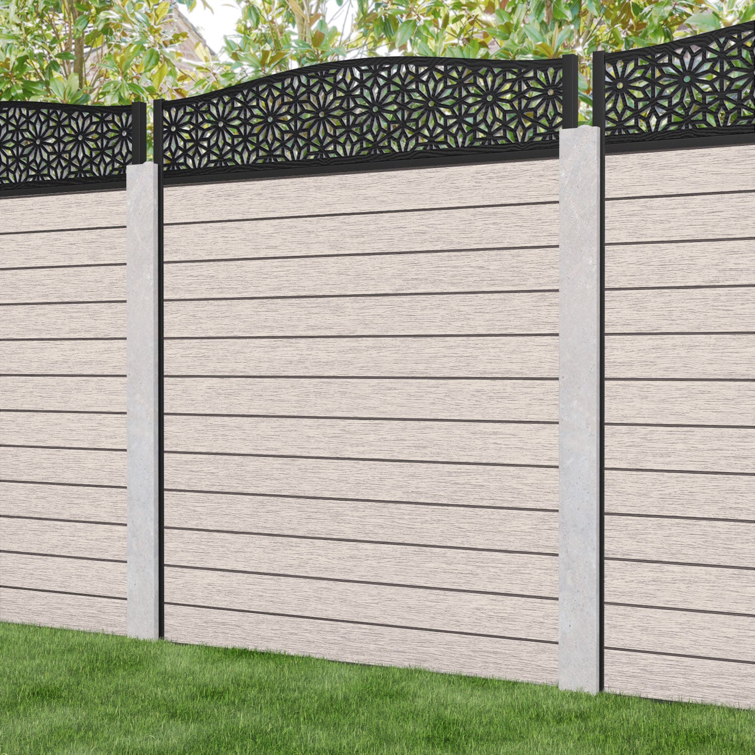Fusion Narwa Curved Top Fence Panel - Mid Stone - for existing concrete posts