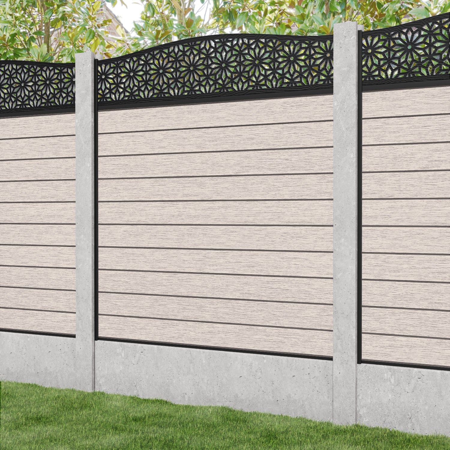 Fusion Narwa Curved Top Fence Panel - Mid Stone - for existing concrete posts
