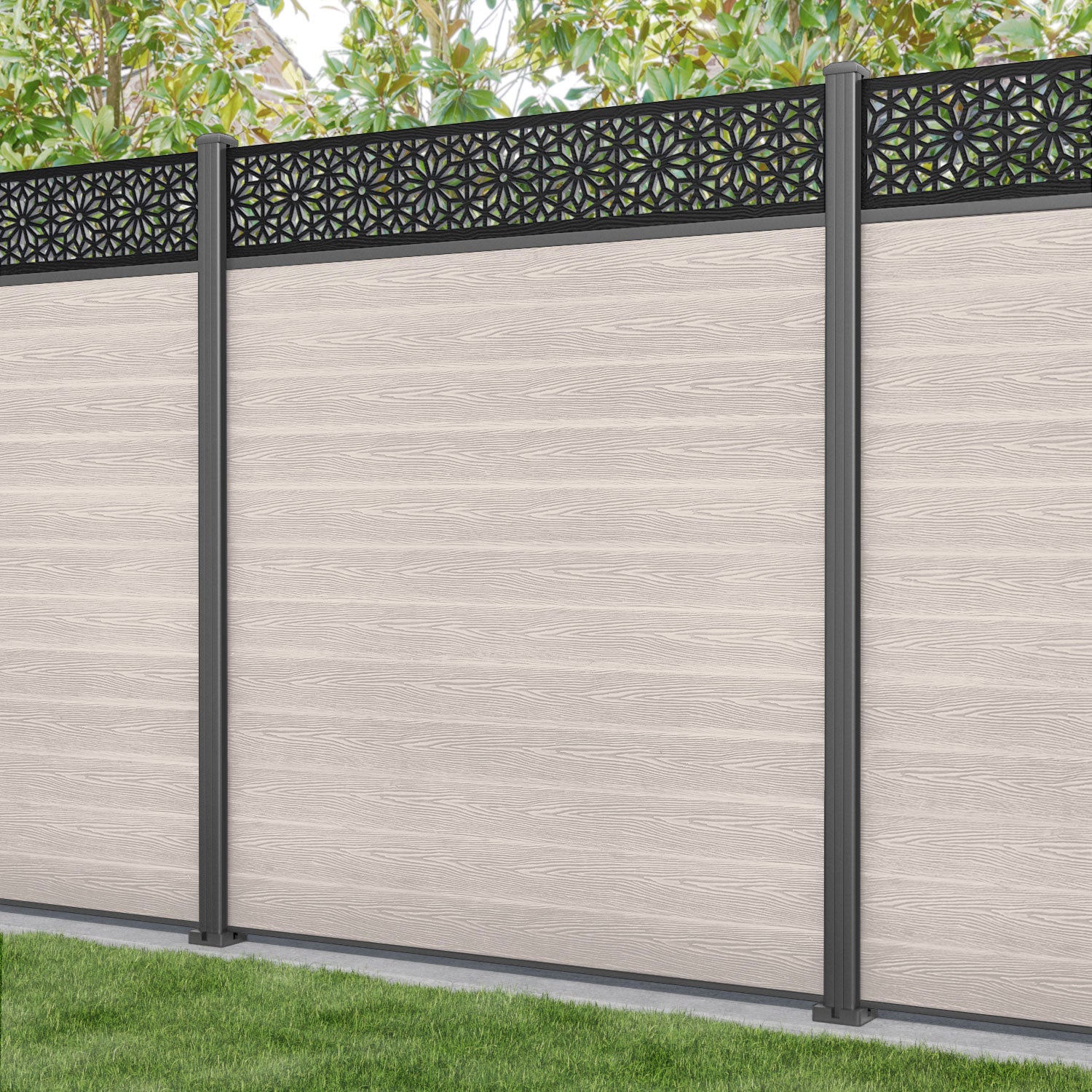 Classic Narwa Fence Panel - Mid Stone - with our aluminium posts