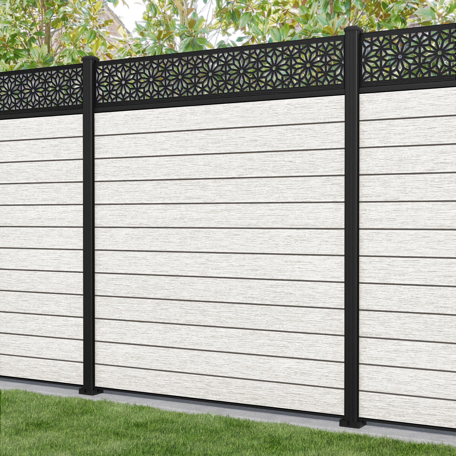 Fusion Narwa Fence Panel - Light Stone - with our aluminium posts