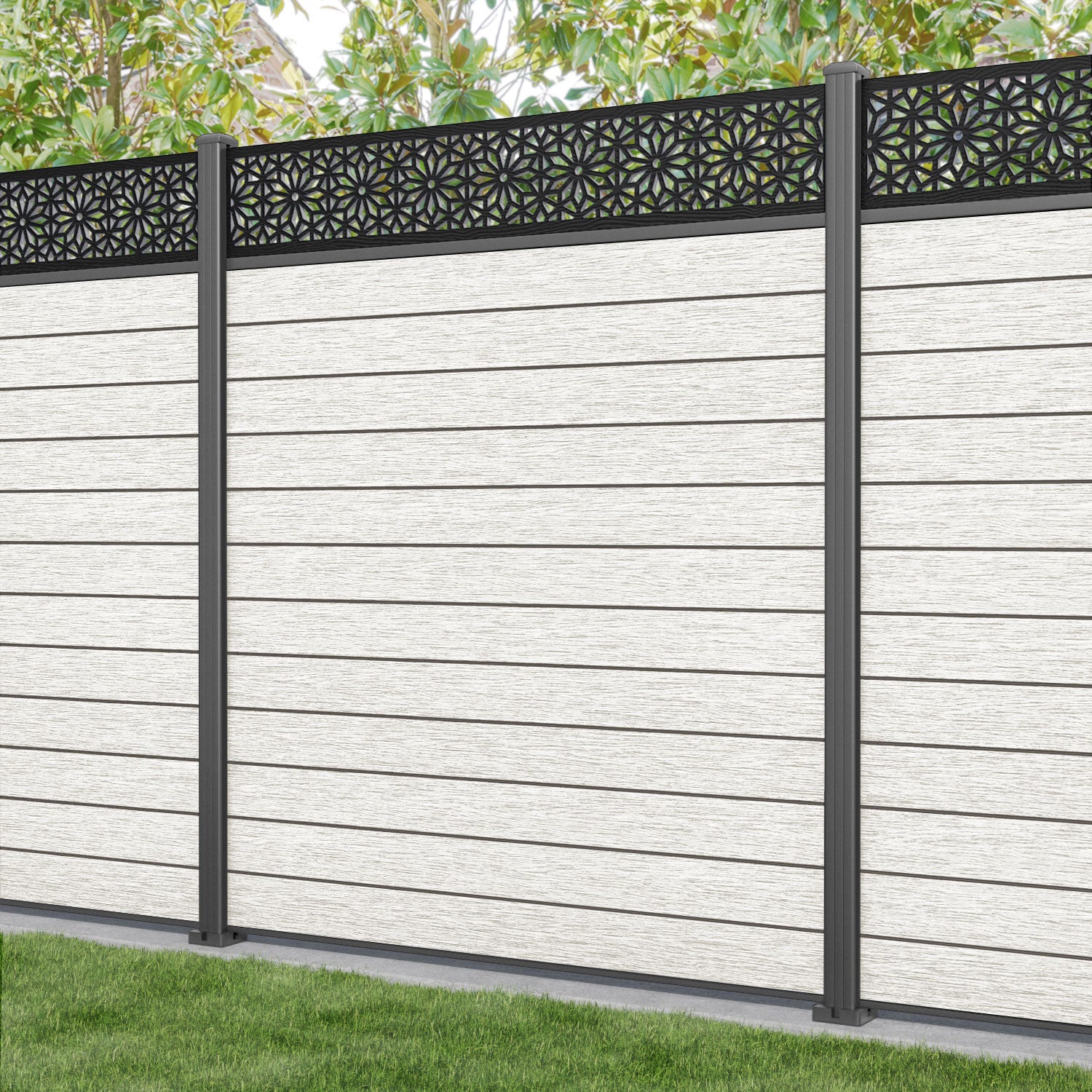 Fusion Narwa Fence Panel - Light Stone - with our aluminium posts