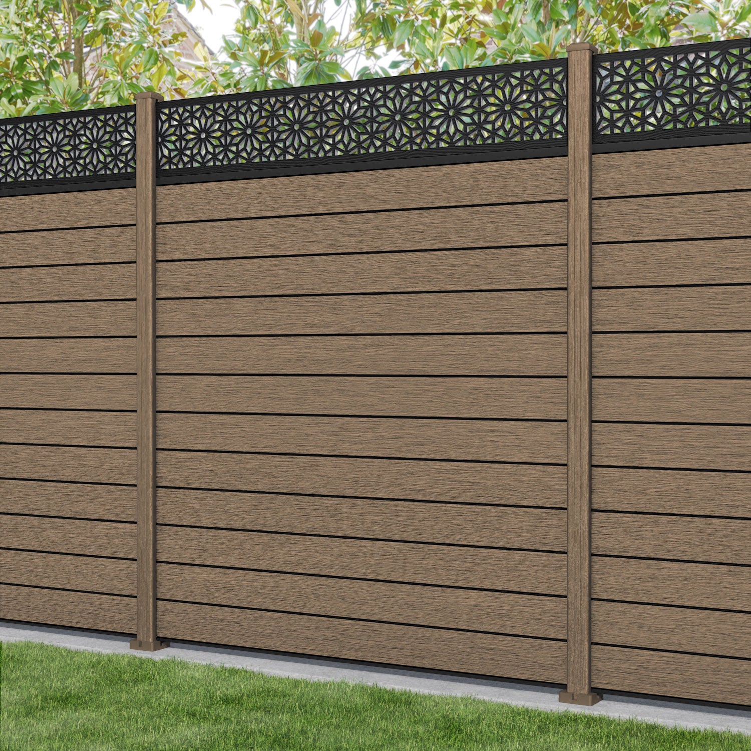 Fusion Narwa Fence Panel - Teak - with our composite posts