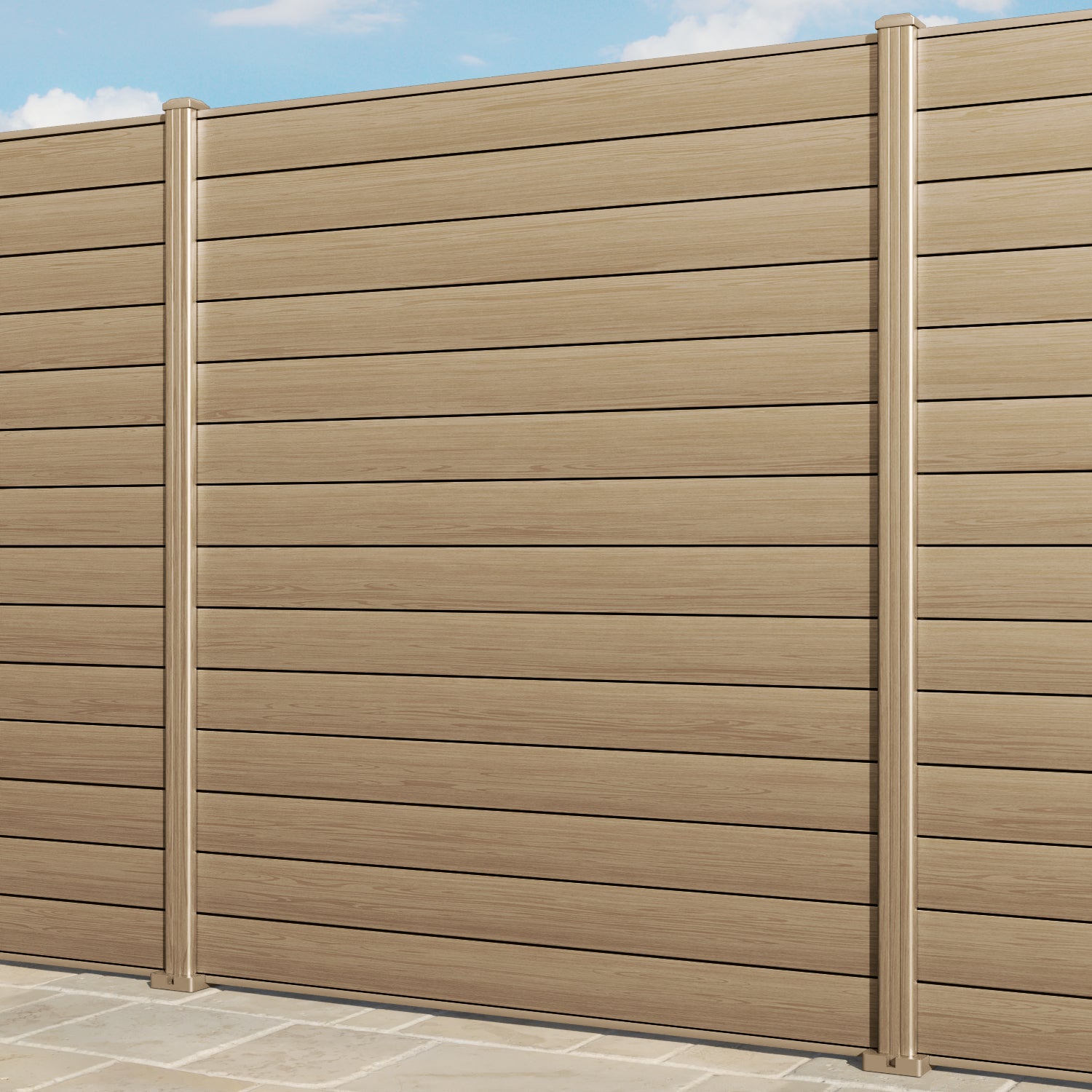 Gate Matching Aluminium Fence Panel - Natural Oak - with our aluminium posts