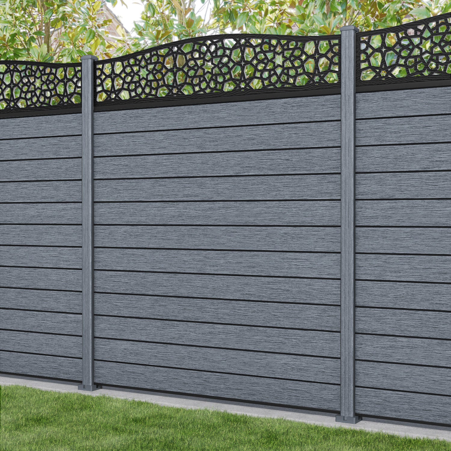 Fusion Nazira Curved Top Fence Panel - Anthracite - with our composite posts