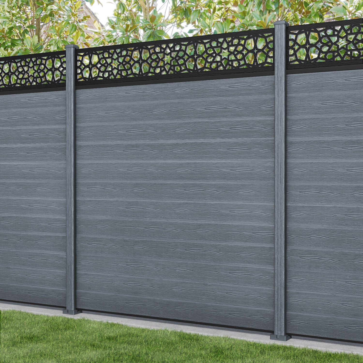 Classic Nazira Fence Panel - Anthracite - with our composite posts