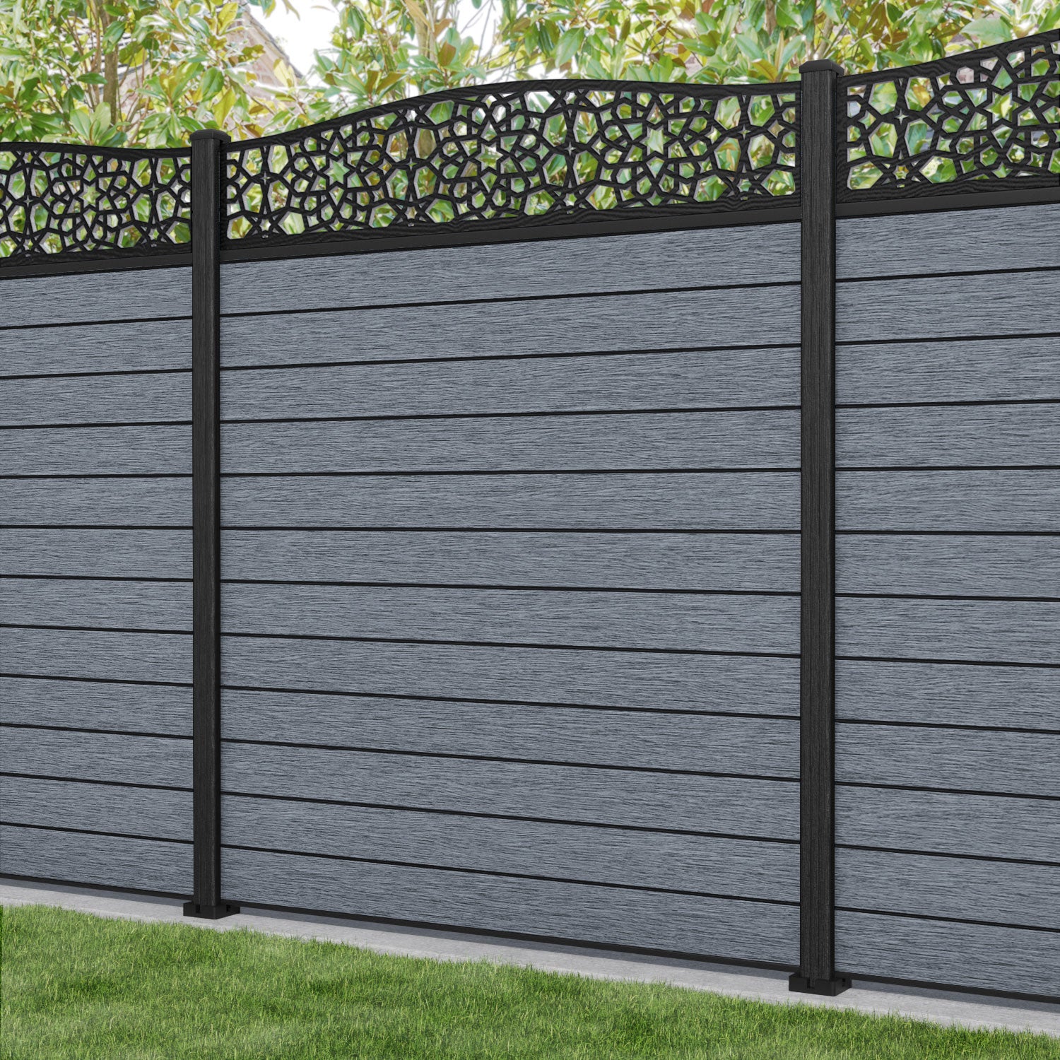Fusion Nazira Curved Top Fence Panel - Anthracite - with our composite posts