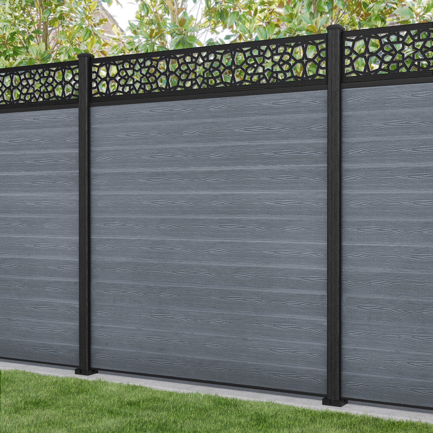 Classic Nazira Fence Panel - Anthracite - with our composite posts