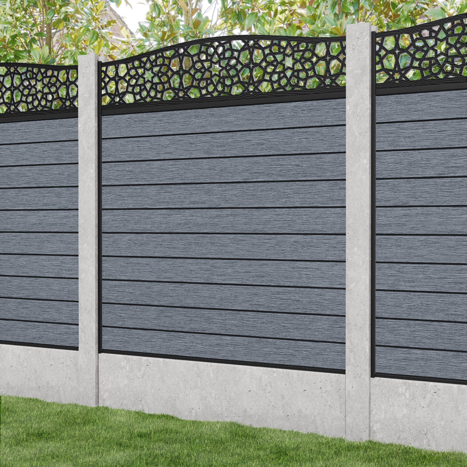 Fusion Nazira Curved Top Fence Panel - Anthracite - for existing concrete posts