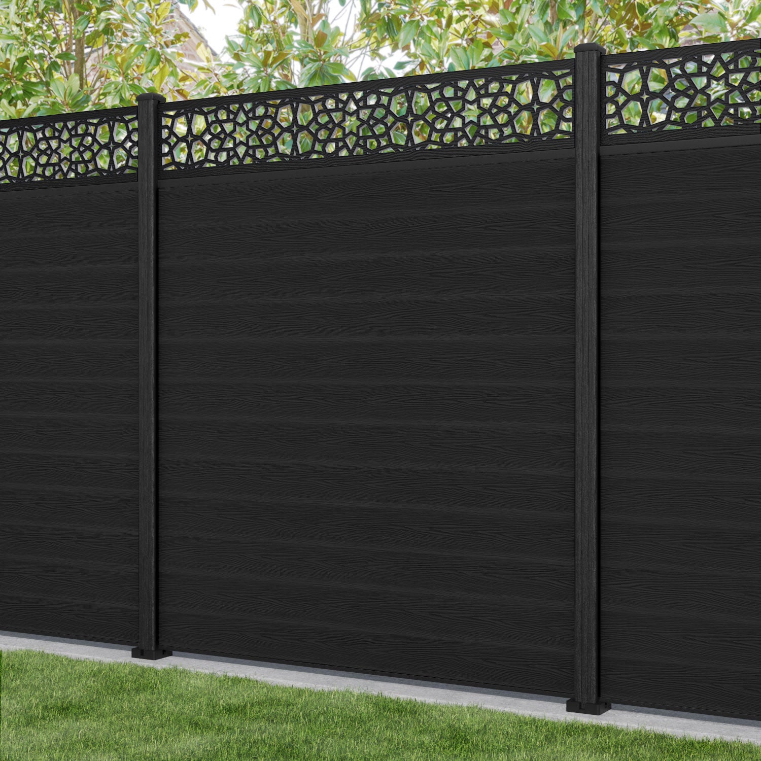Classic Nazira Fence Panel - Black - with our composite posts