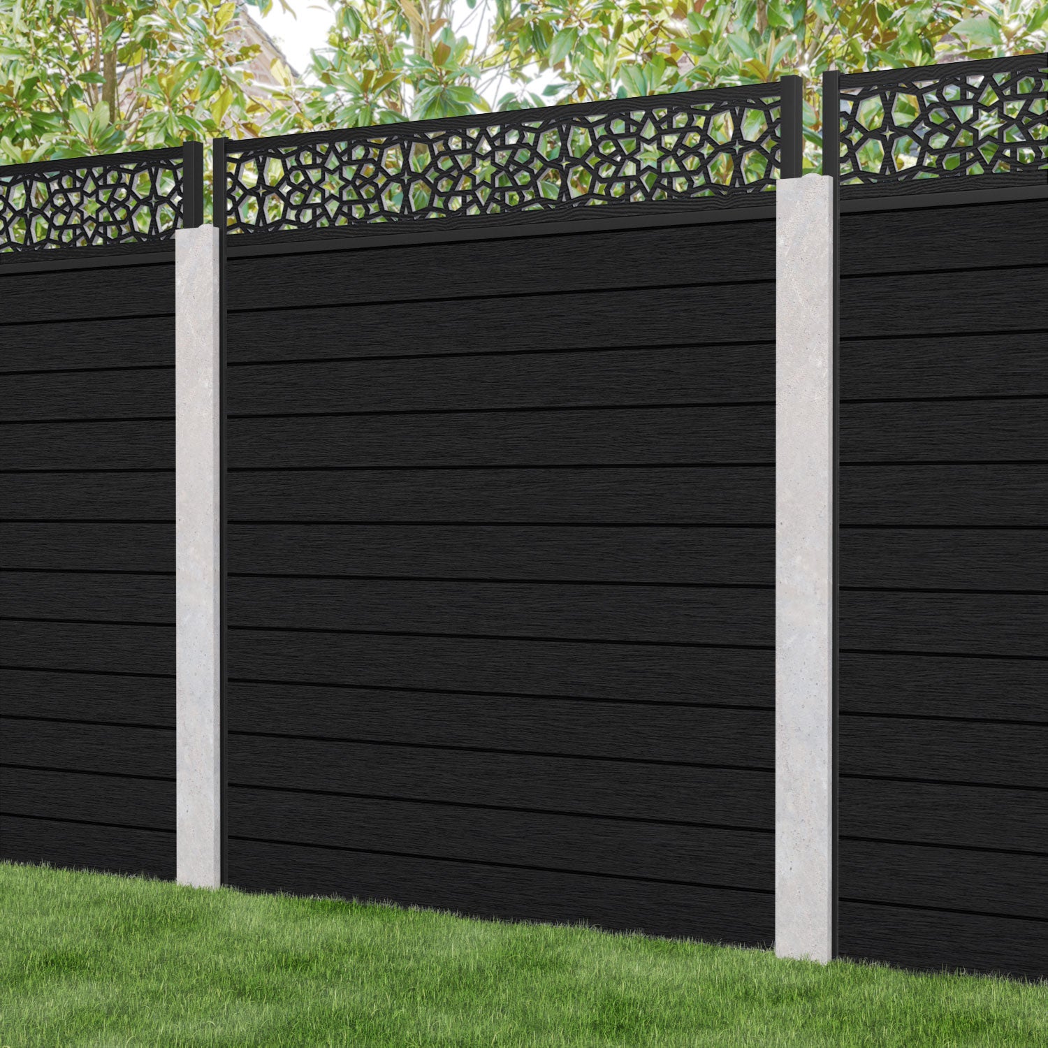 Fusion Nazira Fence Panel - Black - for existing concrete posts