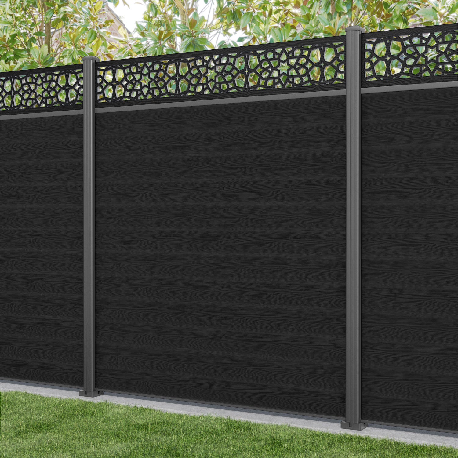 Classic Nazira Fence Panel - Black - with our aluminium posts