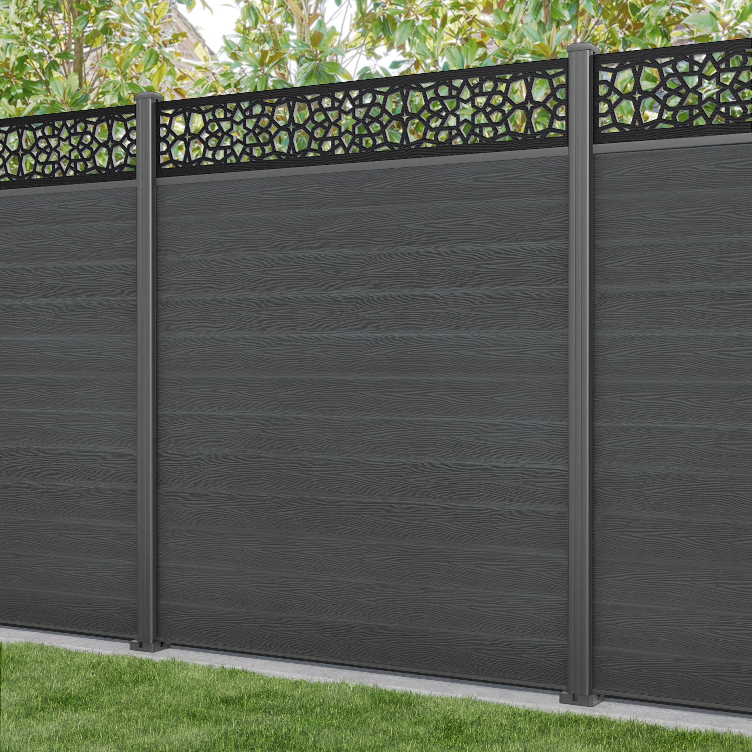 Classic Nazira Fence Panel - Dark Grey - with our aluminium posts