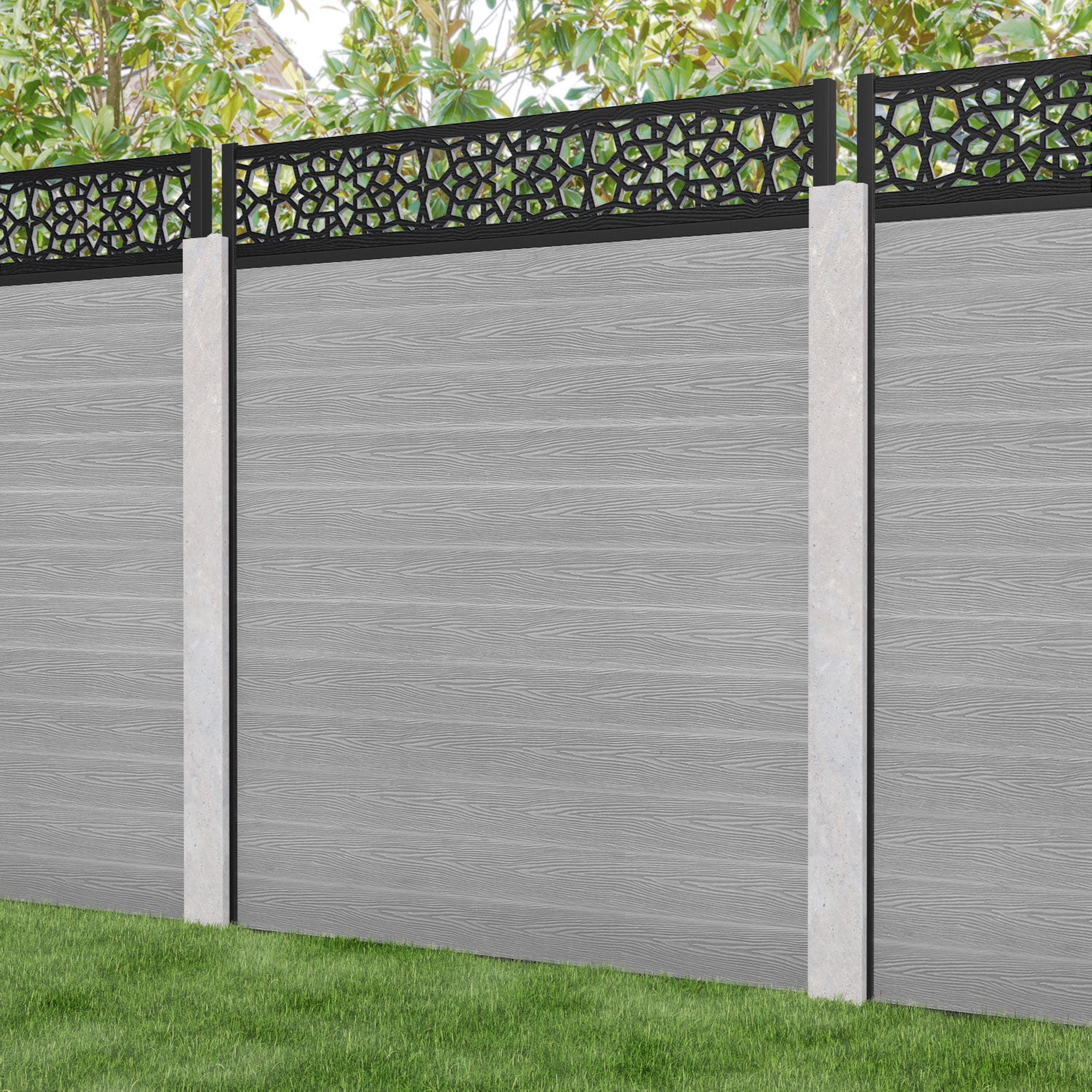 Classic Nazira Fence Panel - Light Grey - for existing concrete posts