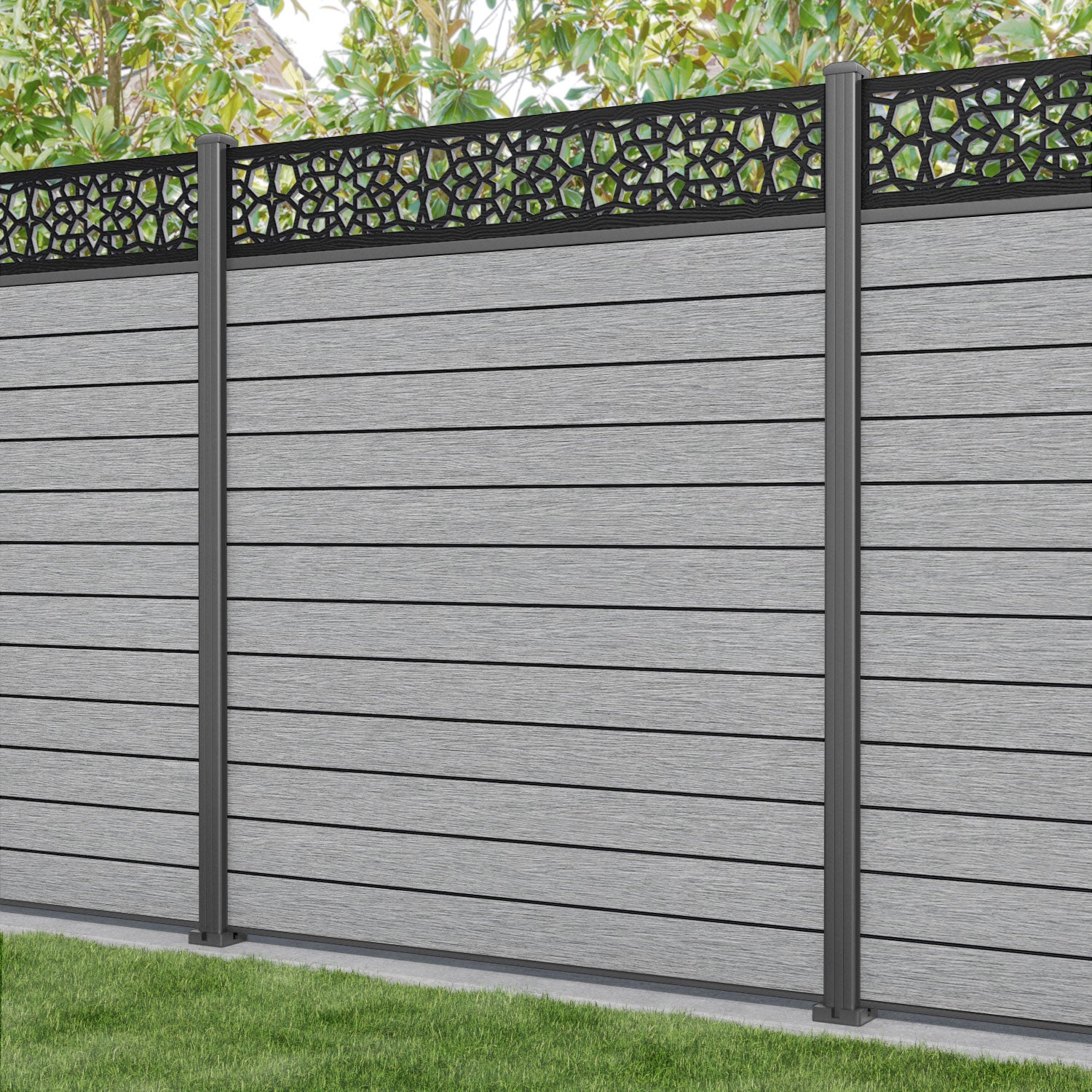 Fusion Nazira Fence Panel - Light Grey - with our aluminium posts