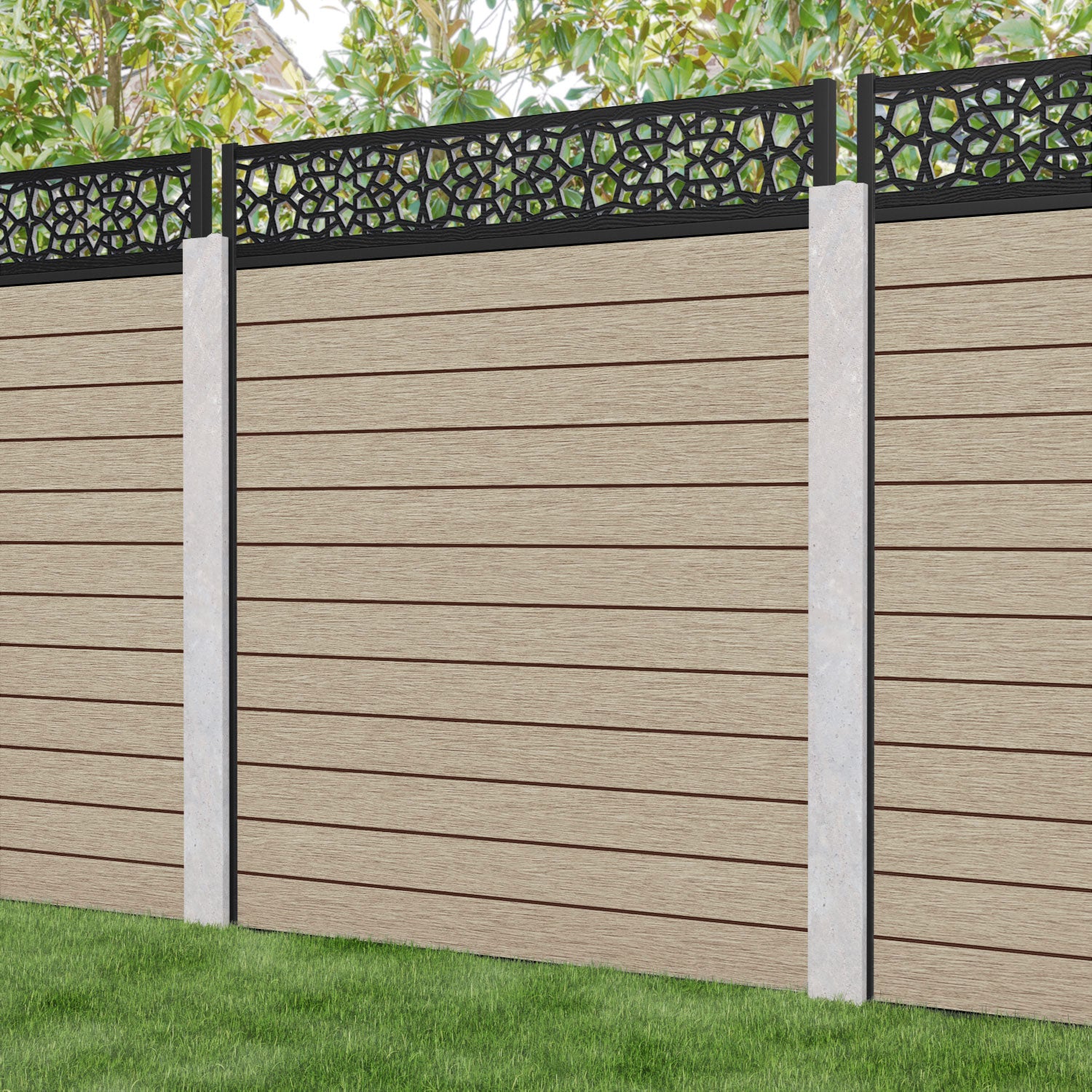 Fusion Nazira Fence Panel - Light Oak - for existing concrete posts