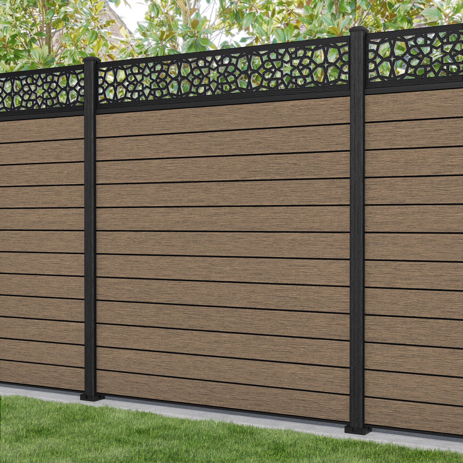 Fusion Nazira Fence Panel - Teak - with our composite posts
