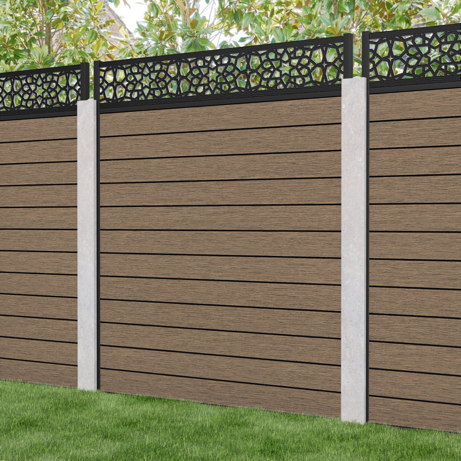 Fusion Nazira Fence Panel - Teak - for existing concrete posts