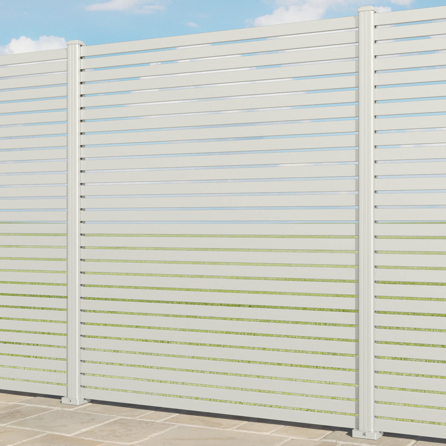 Aria Aluminium Fence Panel - Off White - with our aluminium posts