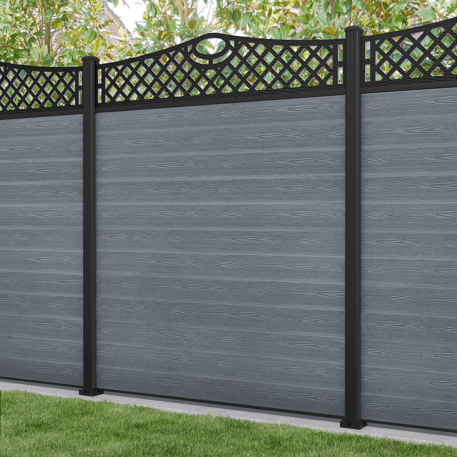 Classic Oxford Curved Top Fence Panel - Anthracite - with our aluminium posts