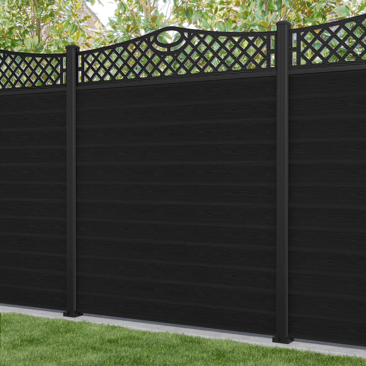 Classic Oxford Curved Top Fence Panel - Black - with our aluminium posts