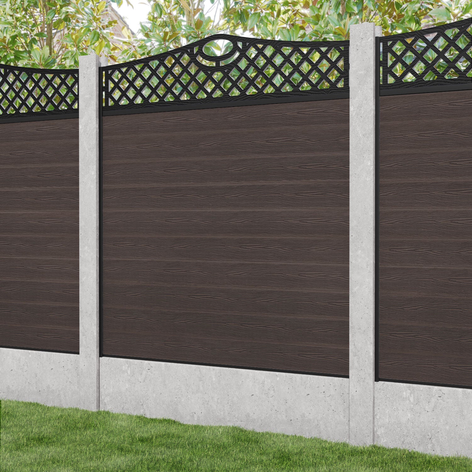 Classic Oxford Curved Top Fence Panel - Mid Brown - for existing concrete posts