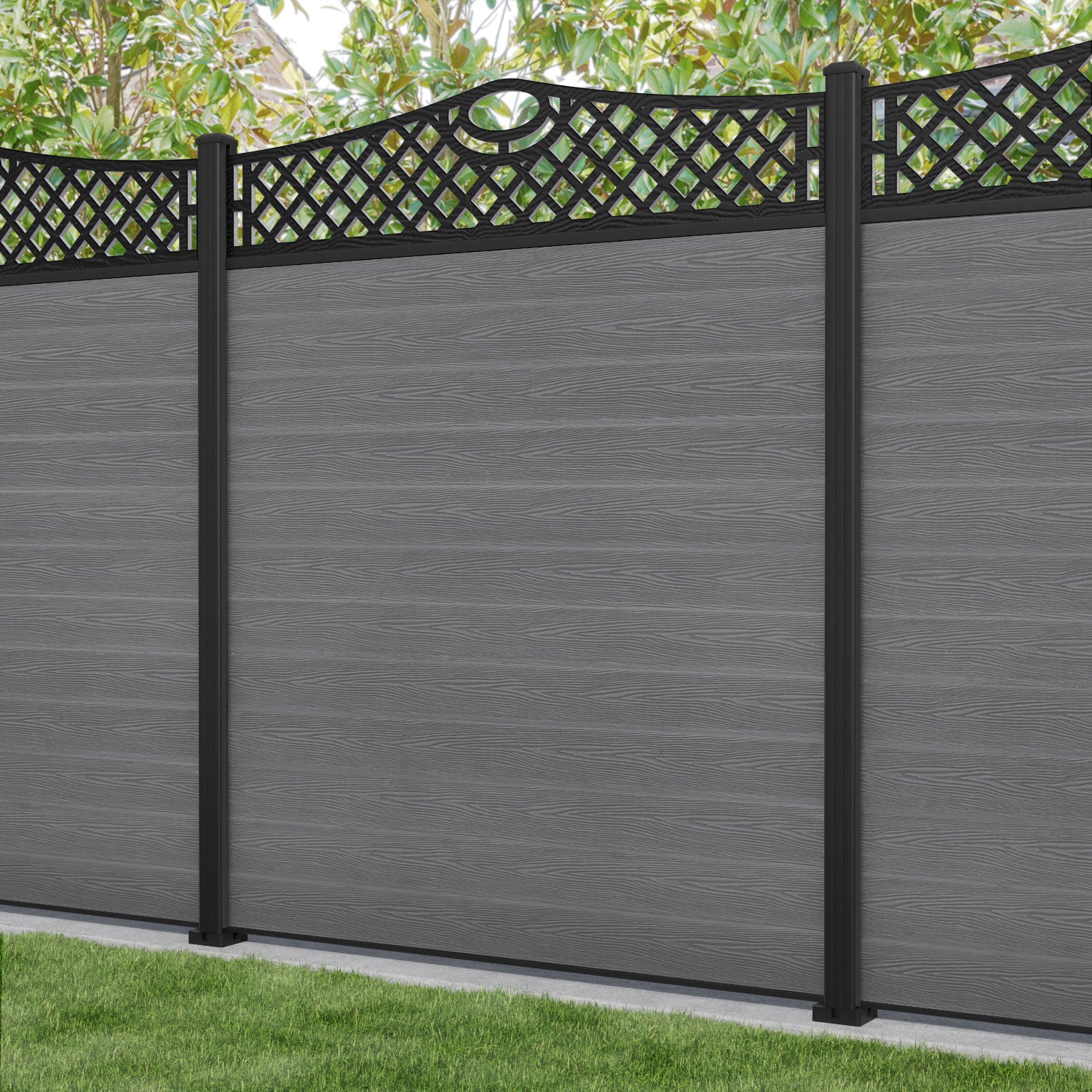 Classic Oxford Curved Top Fence Panel - Mid Grey - with our aluminium posts