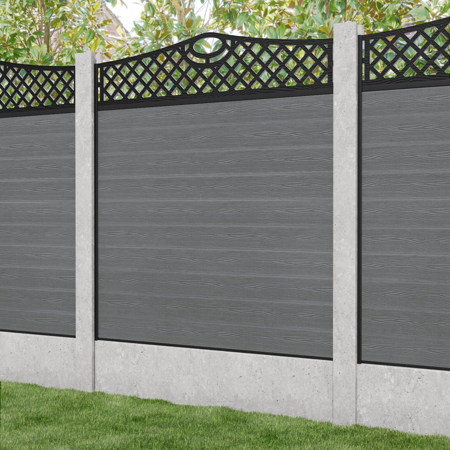 Classic Oxford Curved Top Fence Panel - Mid Grey - for existing concrete posts