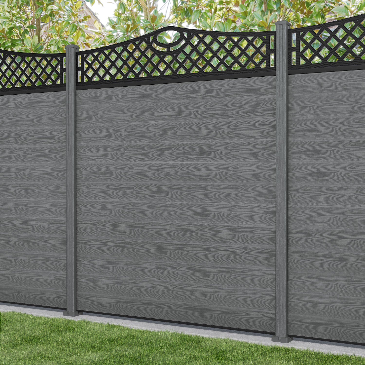 Classic Oxford Curved Top Fence Panel - Mid Grey - with our composite posts