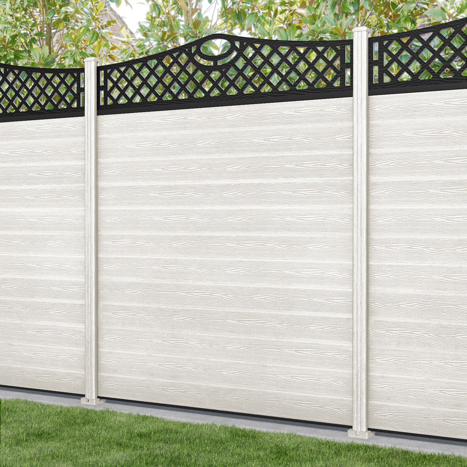 Classic Oxford Curved Top Fence Panel - Light Stone - with our composite posts