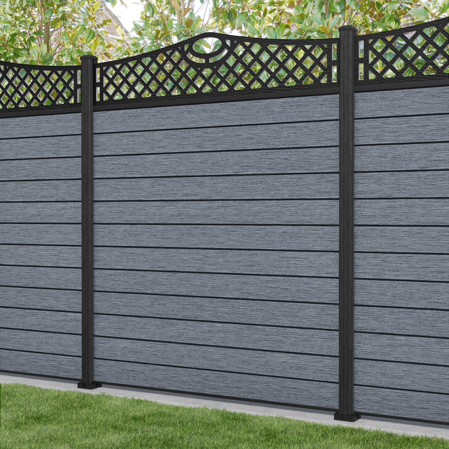 Fusion Oxford Curved Top Fence Panel - Anthracite - with our aluminium posts