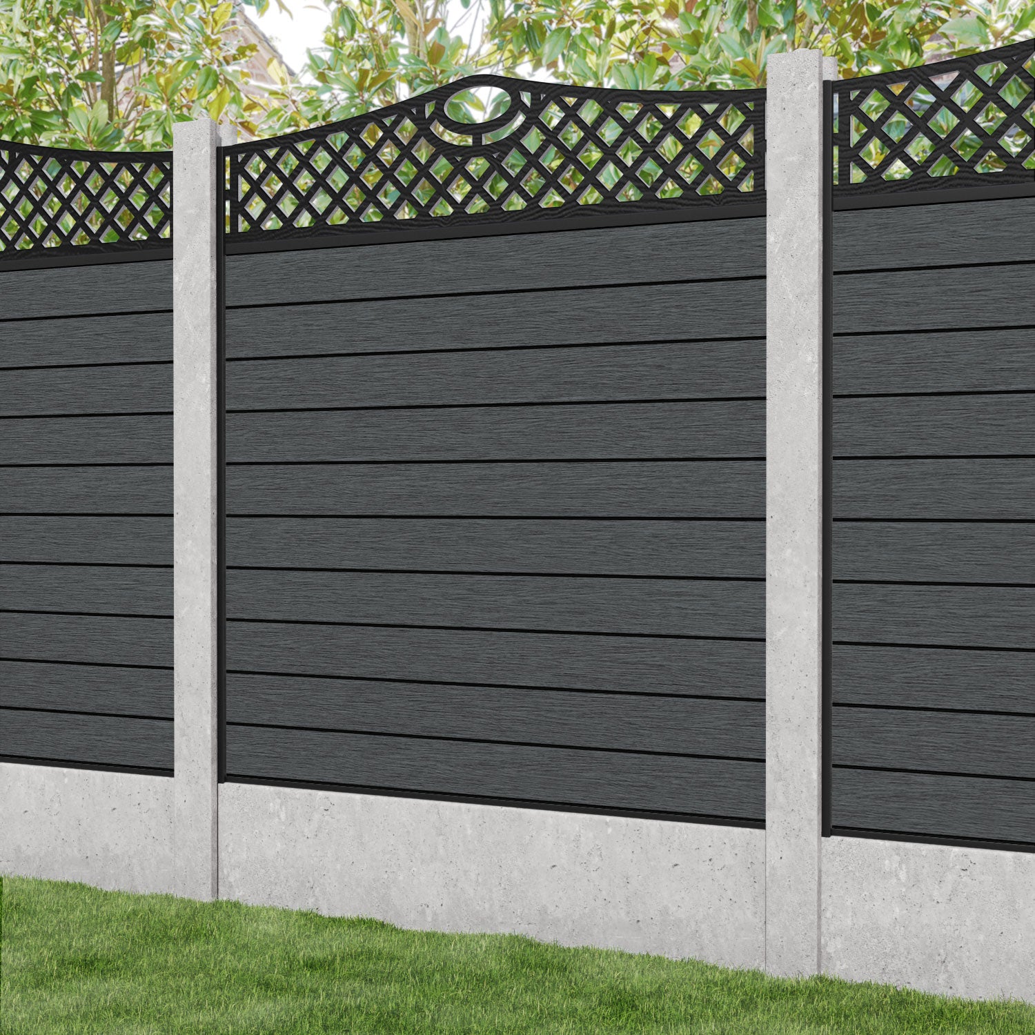 Fusion Oxford Curved Top Fence Panel - Dark Grey - for existing concrete posts