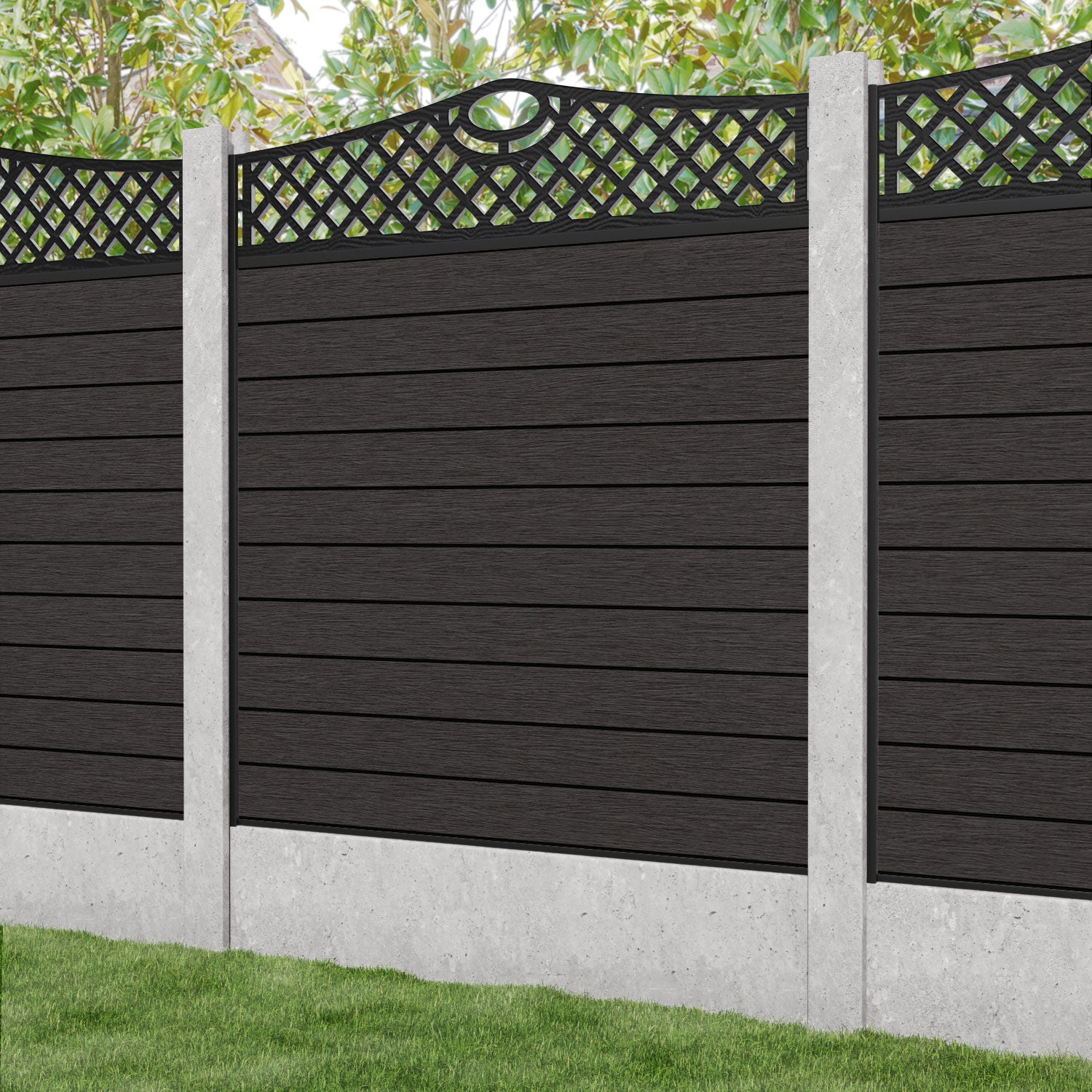 Fusion Oxford Curved Top Fence Panel - Dark Oak - for existing concrete posts