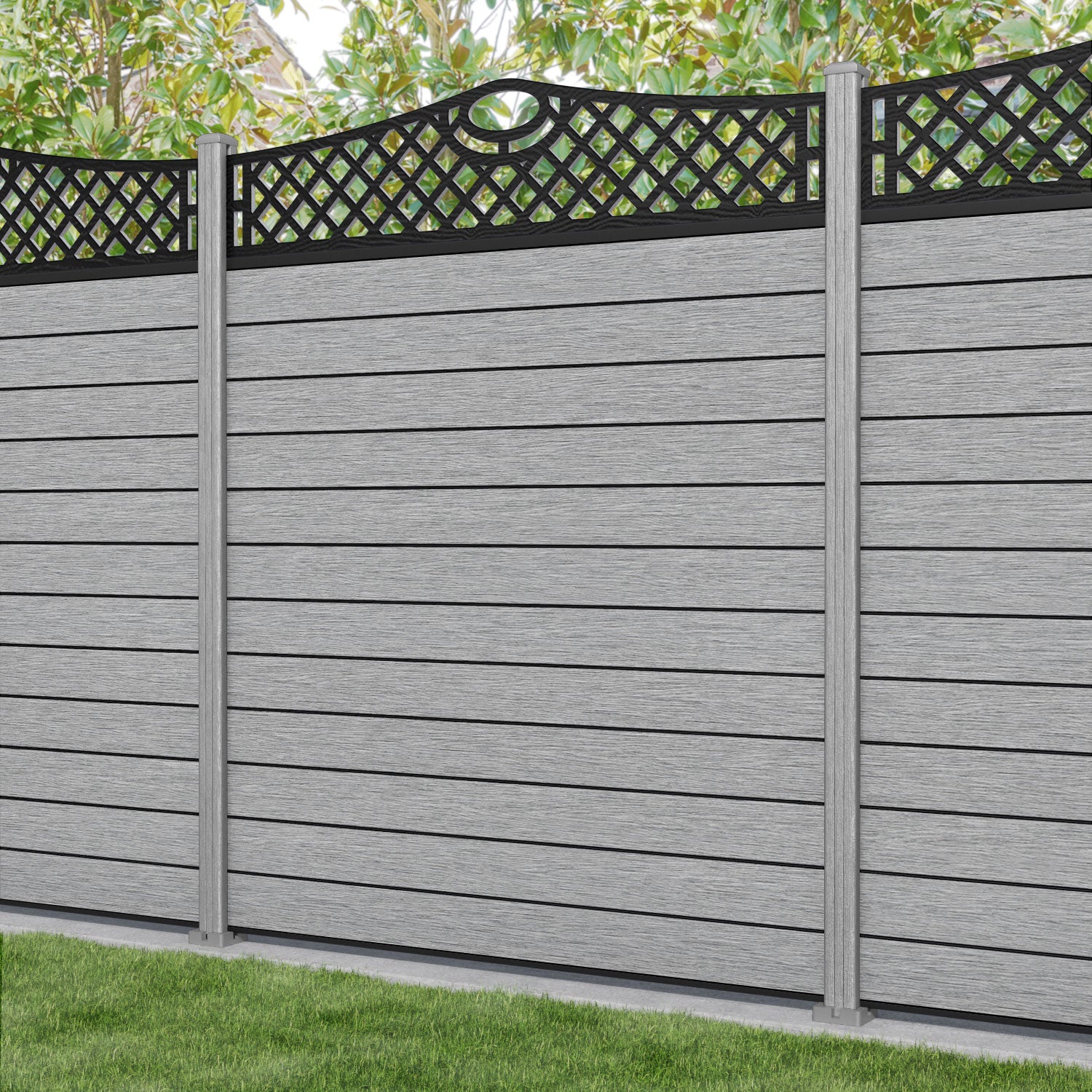 Fusion Oxford Curved Top Fence Panel - Light Grey - with our composite posts